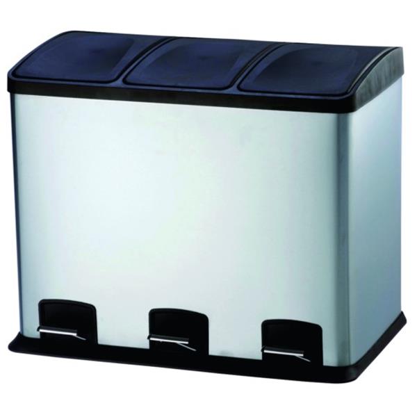 CUBO BASURA INOX RECICLAJE CON PEDAL 3 COMPARTIMENTOS 36LT-59X39X47CM