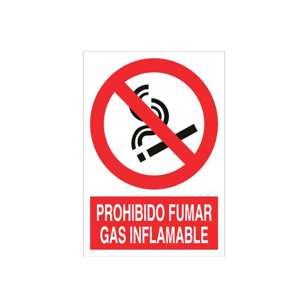 SEÑAL PROHIBICION CASTELLANO ADHESIVO 200X300 MM-PROHIBIDO FUMAR GAS INFLAMABLE