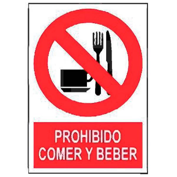 SEÑAL PROHIBICION CASTELLANO PVC 310X300 MM-COMER Y BEBER 