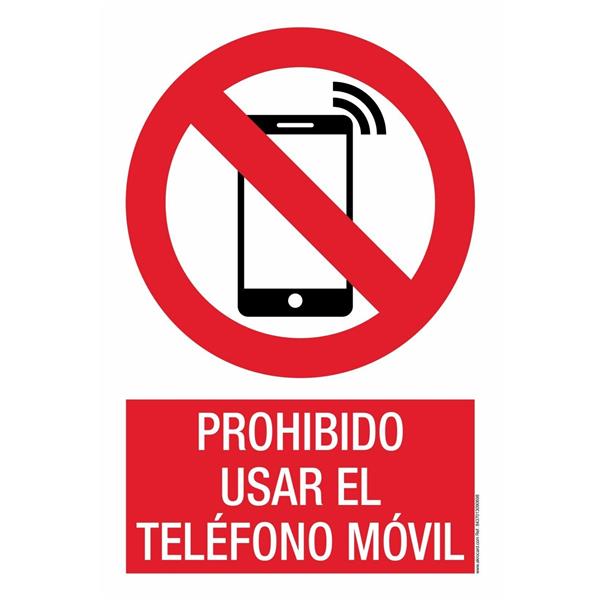 SEÑAL PROHIBICION CASTELLANO PVC 21X30 CM-PROHIBIDO USAR TELEFONO MOVIL