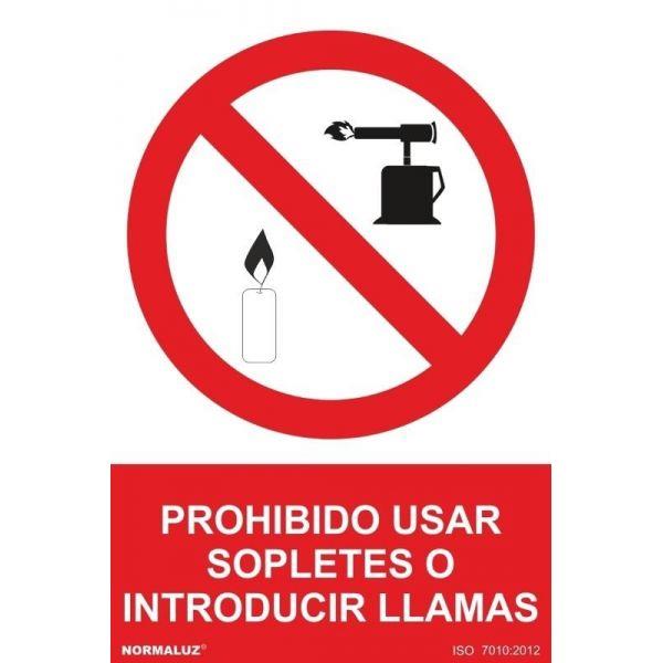 SEÑAL PROHIBICION CASTELLANO ALUMINIO 300X400 MM-PROHIBIDO SOPLETES