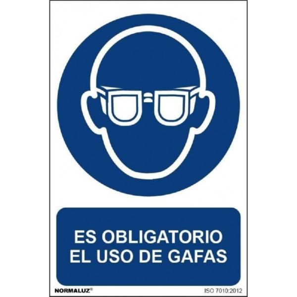 SEÑAL OBLIGACION USO OBLIGATORIO DE GAFAS VINILO ADHESIVO 200x300 MM